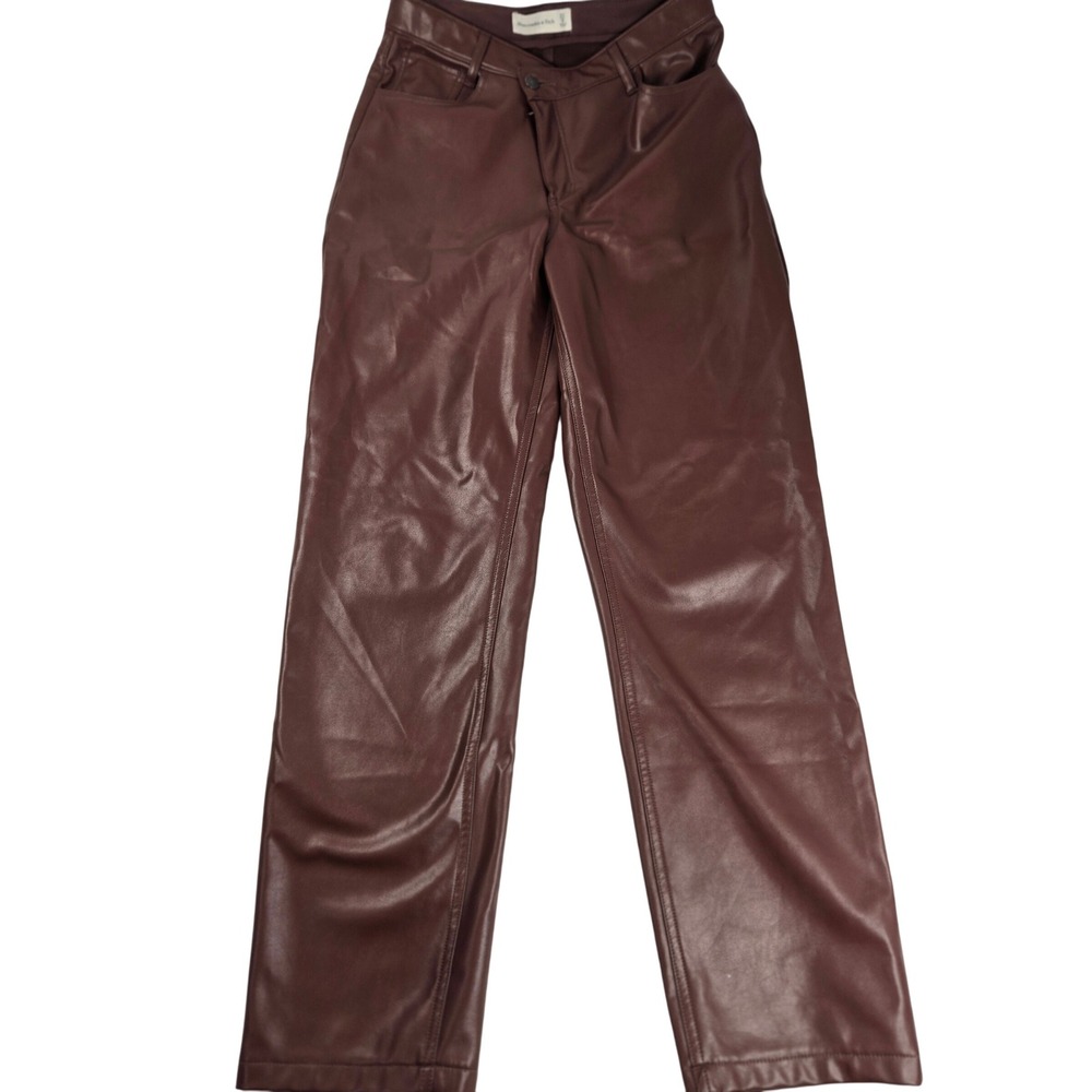 Abercrombie & Fitch Faux Leather Pants Brown Straight Leg Size 27/4 Chic Casual